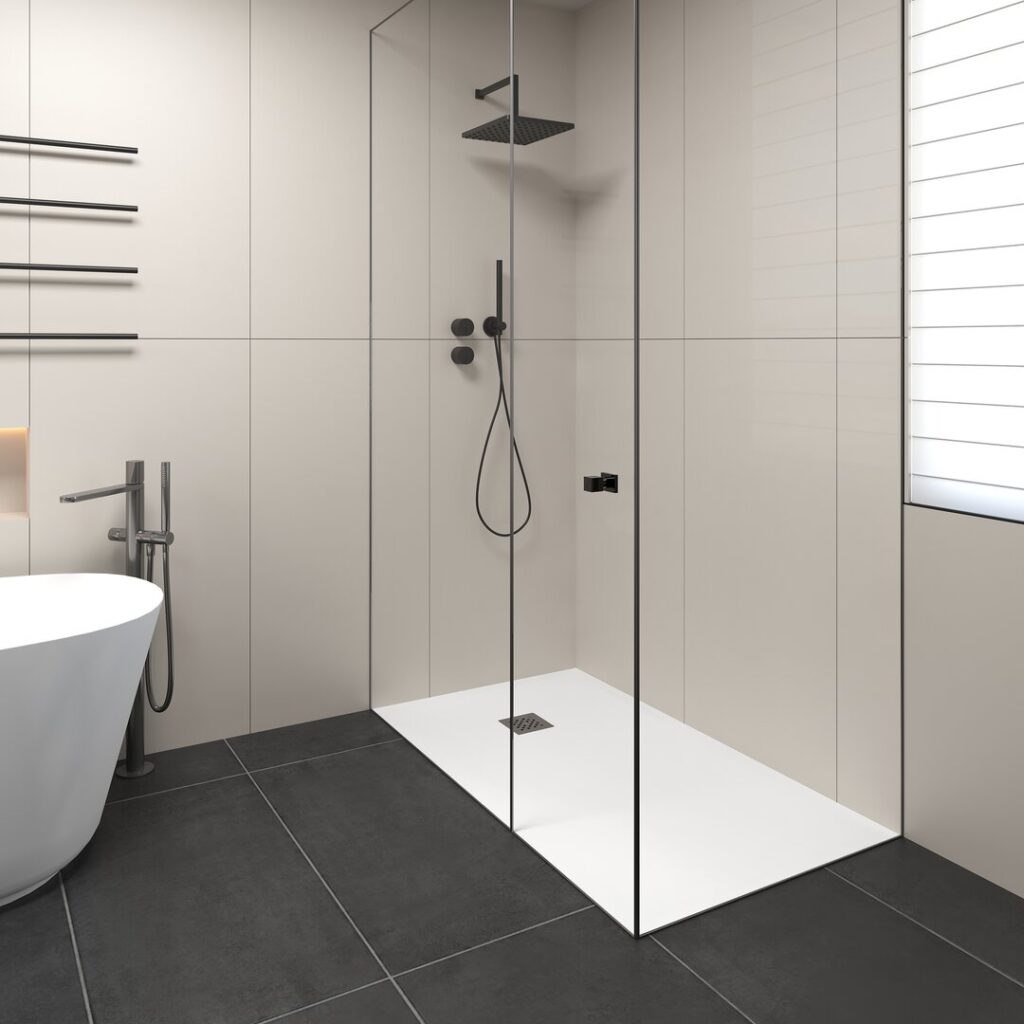 Solid surface custom curbless shower pan