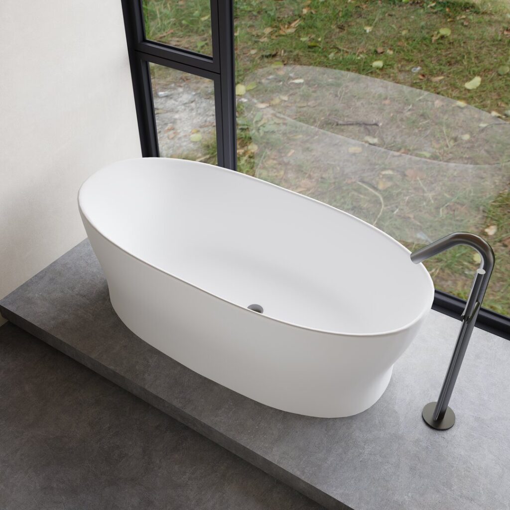 Matte White Solid Surface Freestanding Bathtub