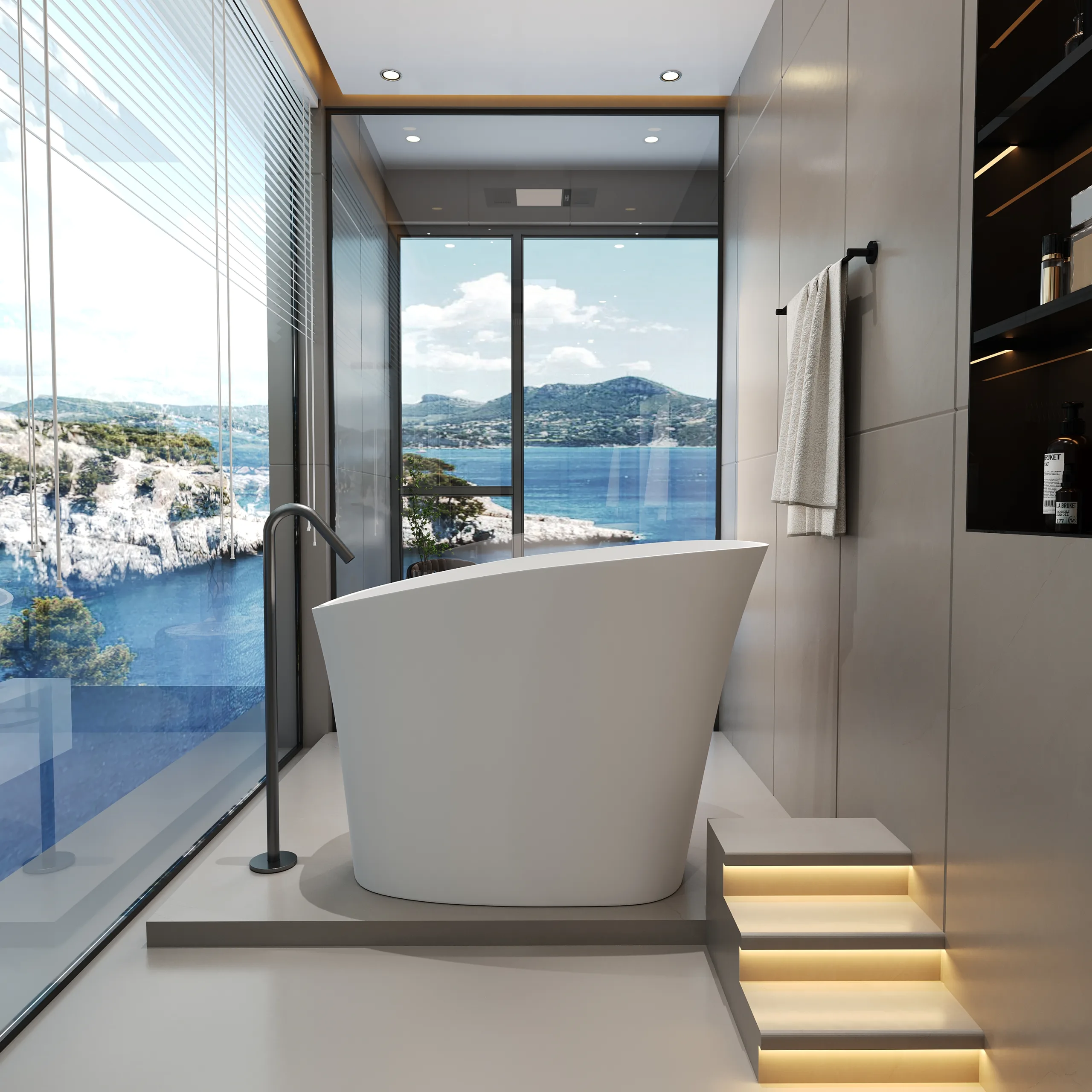 Seated Solid Surface Freestanding Bathtub