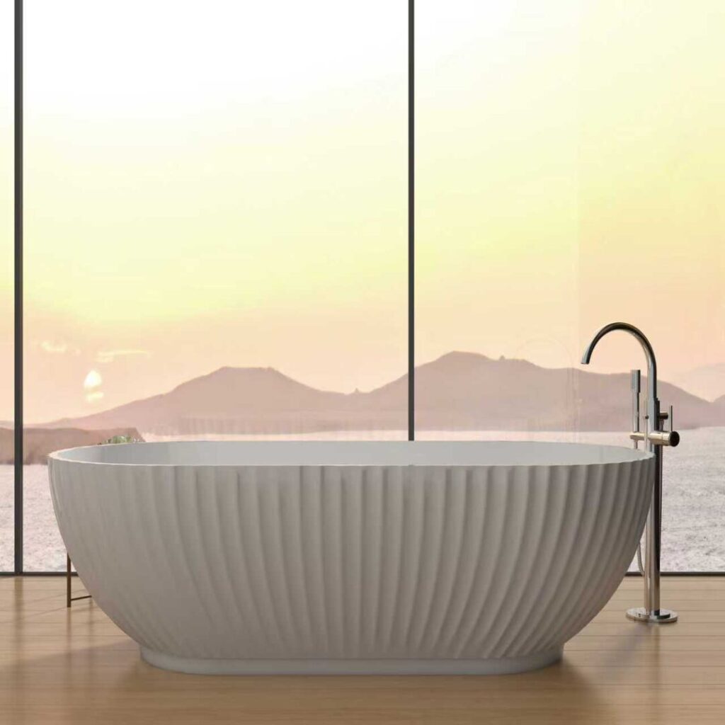 Fluted Solid Surface Freestanding Bathtub