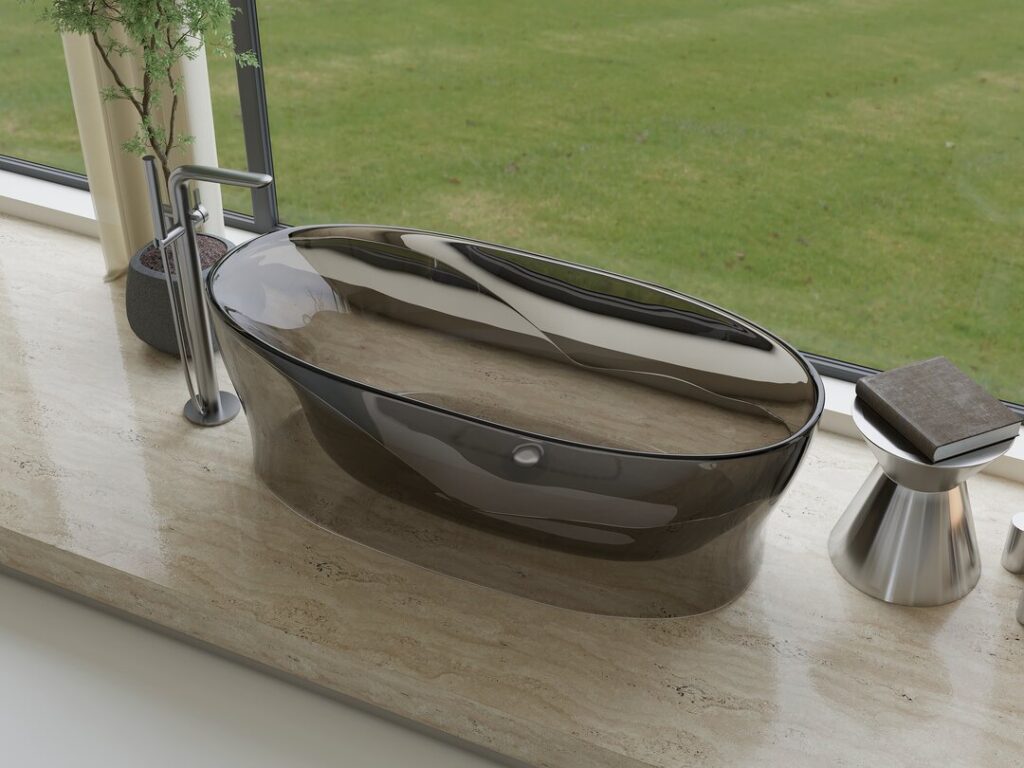 Freestanding resin bathtub