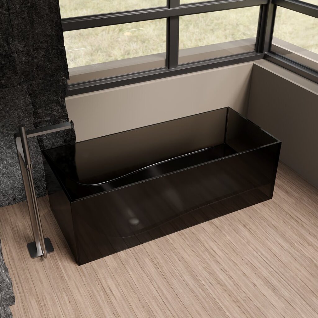 Black Rectangular Freestanding Soaking Tub