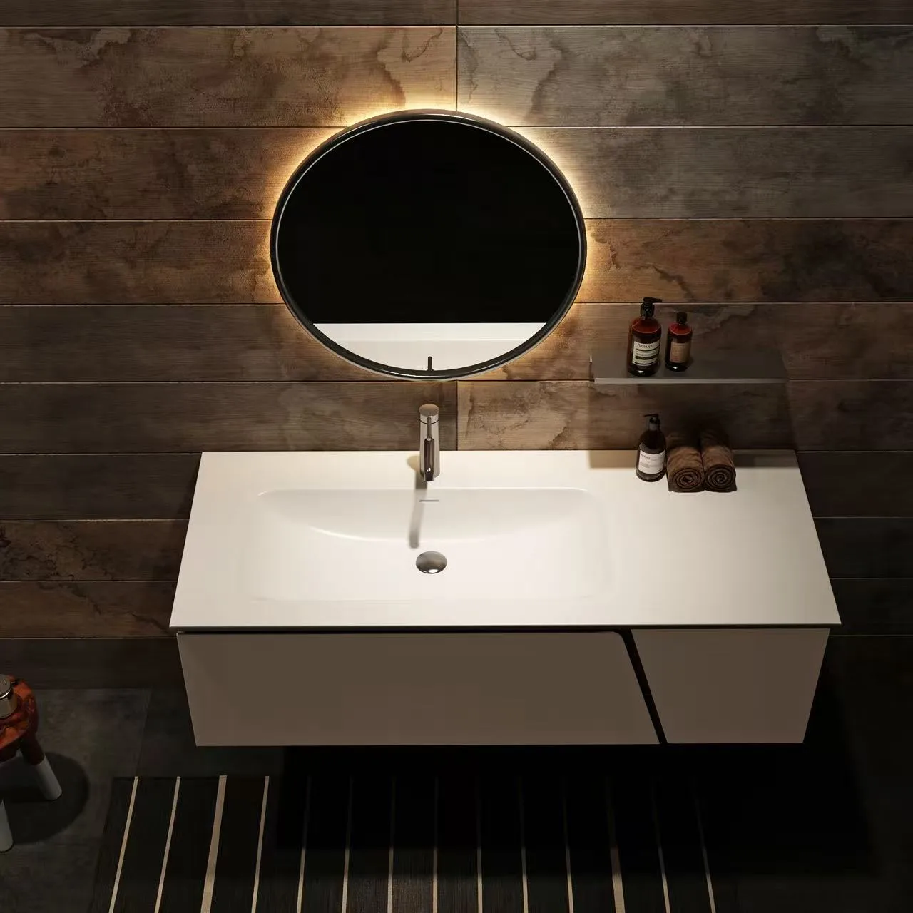 OEM Custom Integrated Solid Surface Offset Basin factory direct