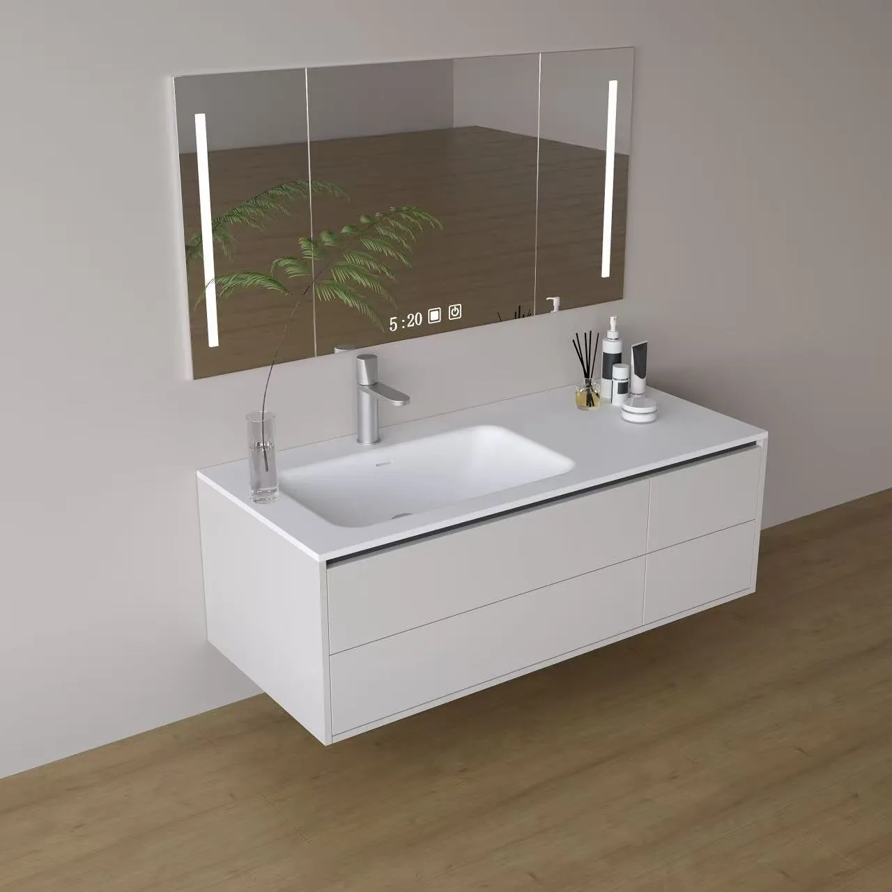Modern Custom Integrated Solid Surface Vanity Top on floating cabinet
