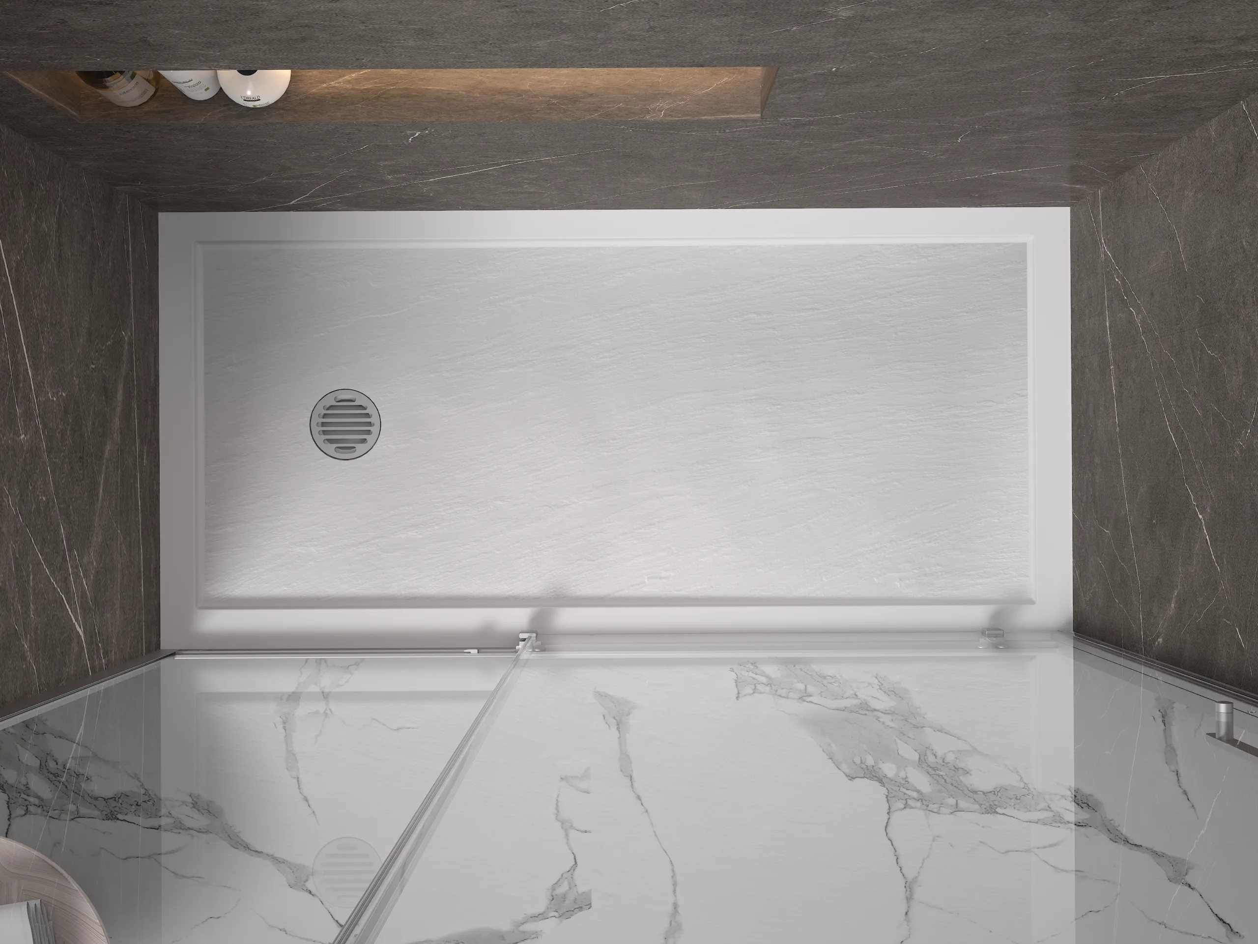 Anti-Slip Cultured Marble Shower Base installed in a modern hotel bathroom