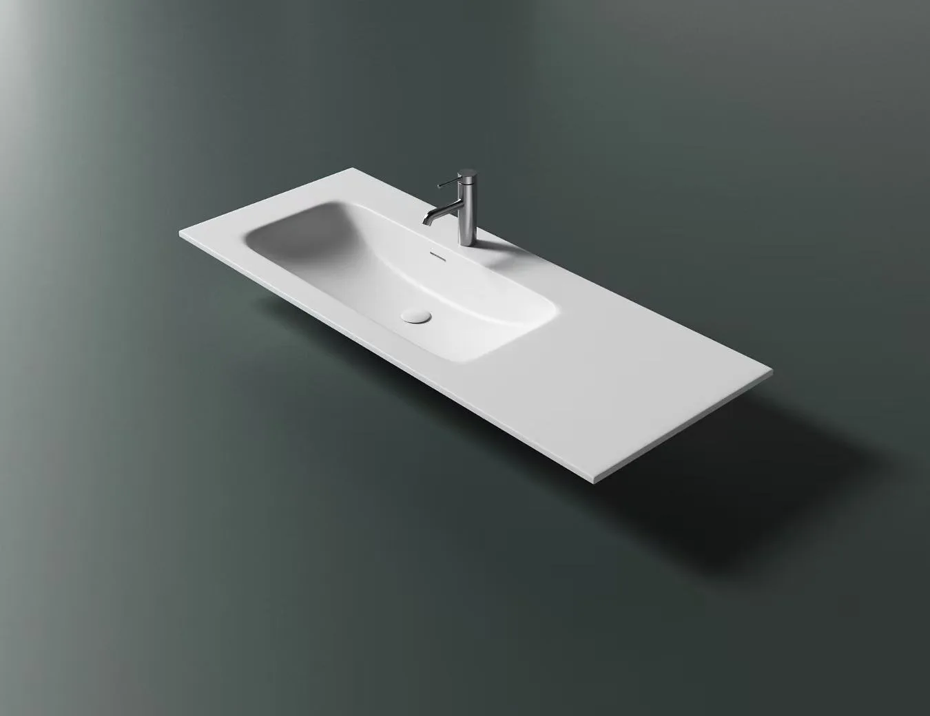 Premium Integrated Solid Surface Vanity Top with extended counter space for hotel