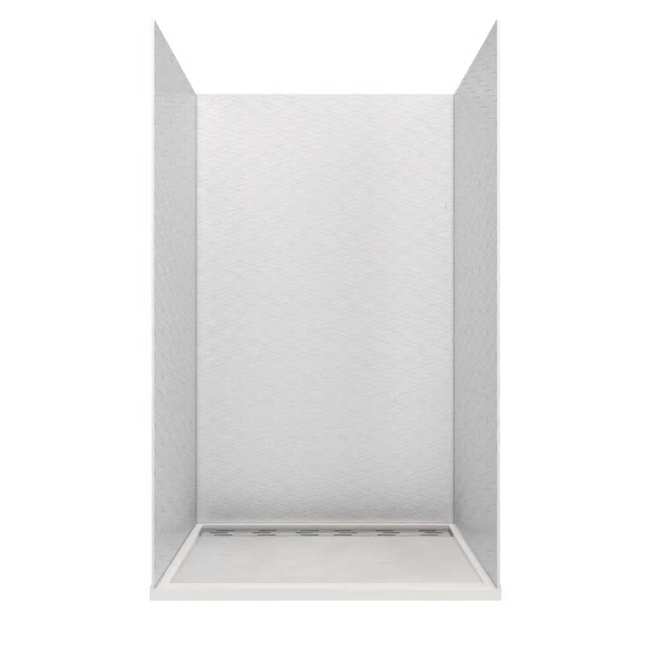 Hexagon Pattern Cultured Marble Shower Panels with corner shelves and dark recessed niche