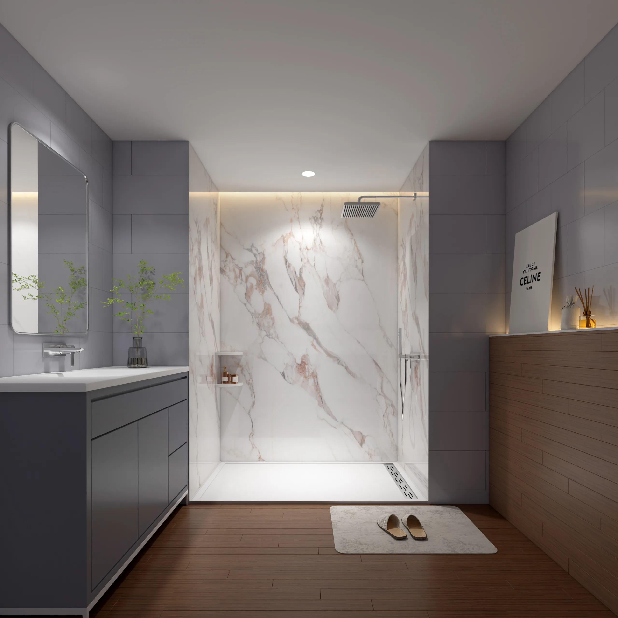 Cultured Marble Shower Wall Panels for Hotel Bathroom