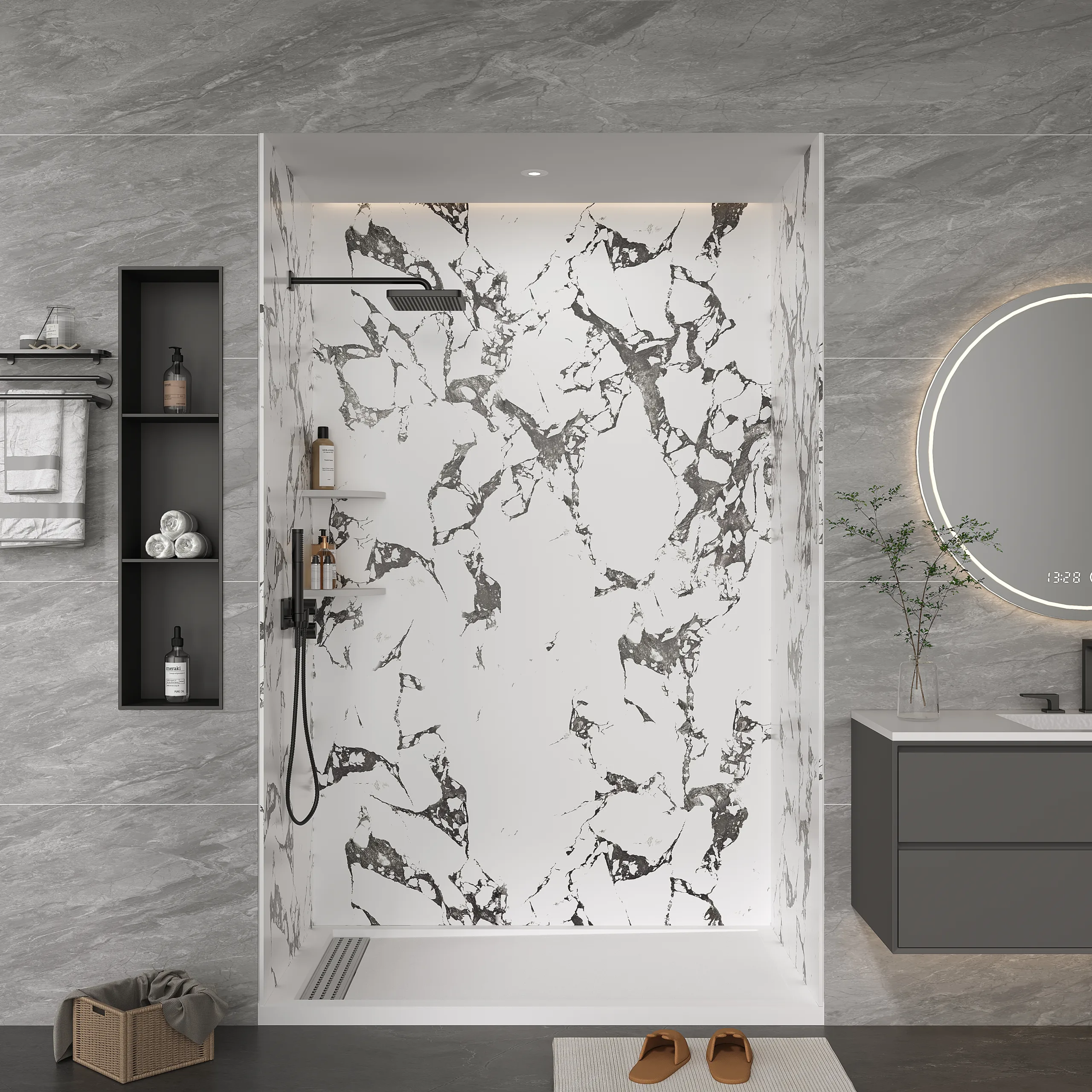 Cultured Marble Shower Wall Panels for Hotel Bathroom