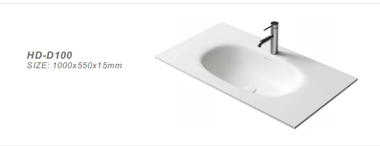 Front angle view of HD-D100 white cultured marble single vanity top with 15mm ultra-thin edge.