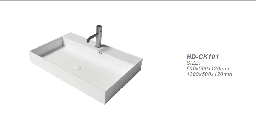 Specification rendering of the HONDAO solid surface vanity basin highlighting the 120mm architectural thick edge.