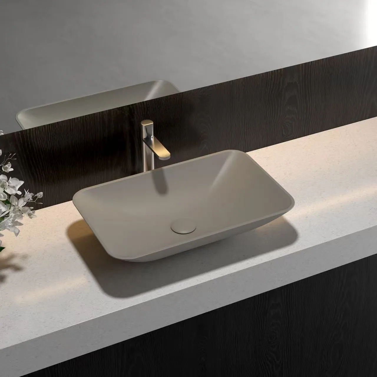 Standalone Solid Surface Bathtub with integrated overflow and matte finish specified for luxury residential projects.