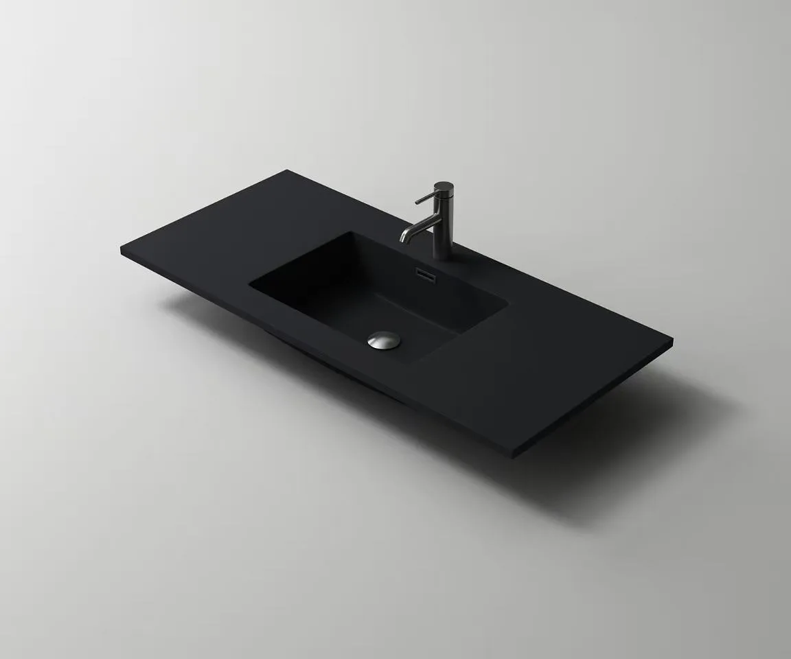 Modern Matte Black Solid Surface Integrated Rectangular Sink