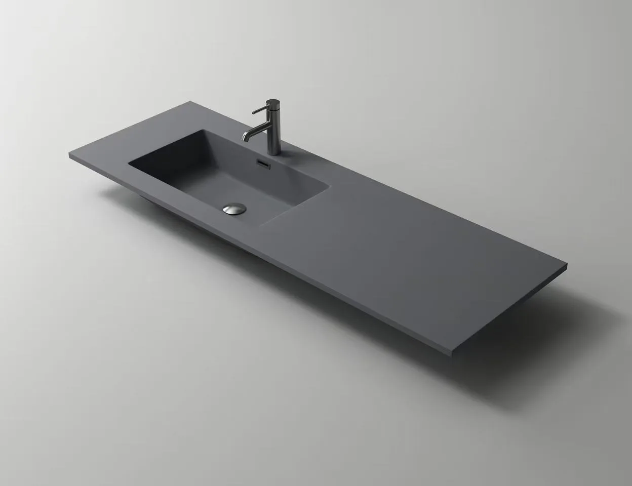 OEM Custom Matte Grey Solid Surface Vanity Top with offset basin