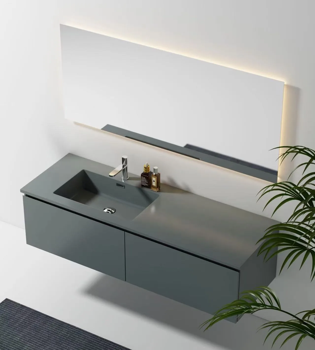 Industrial style Matte Grey Solid Surface Vanity Top for hotel bathroom