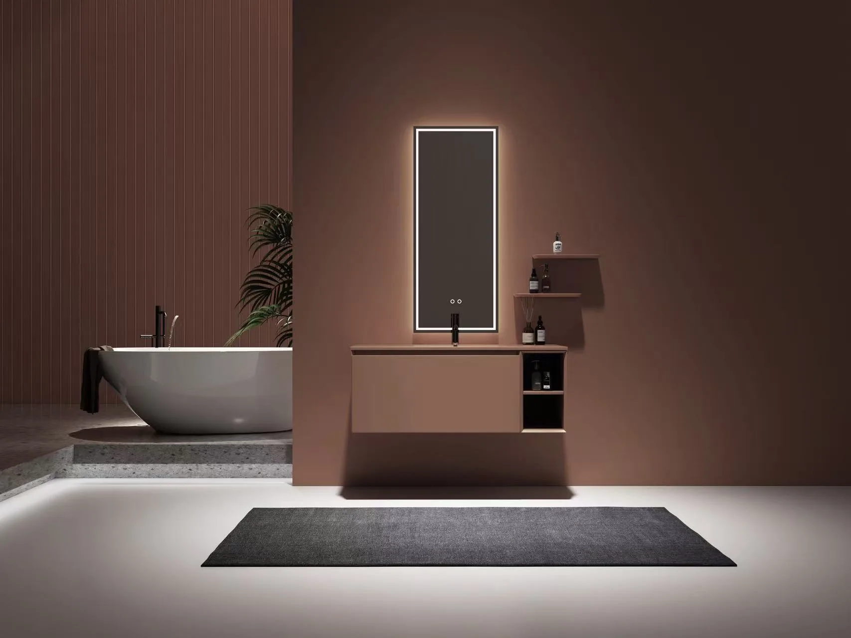 Modern Beige Integrated Solid Surface Sink with Radius Corners for boutique hotel