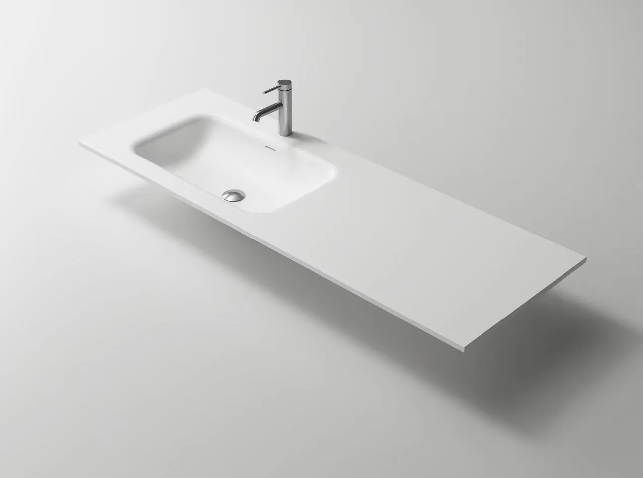 Premium Custom Solid Surface Offset Basin Vanity Top in luxury hotel bathroom