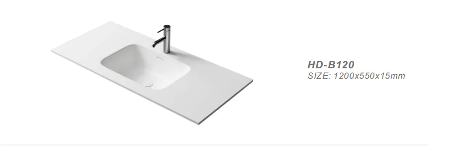 Front angle view of a seamless white solid surface integrated sink featuring a 15mm ultra-thin edge profile.