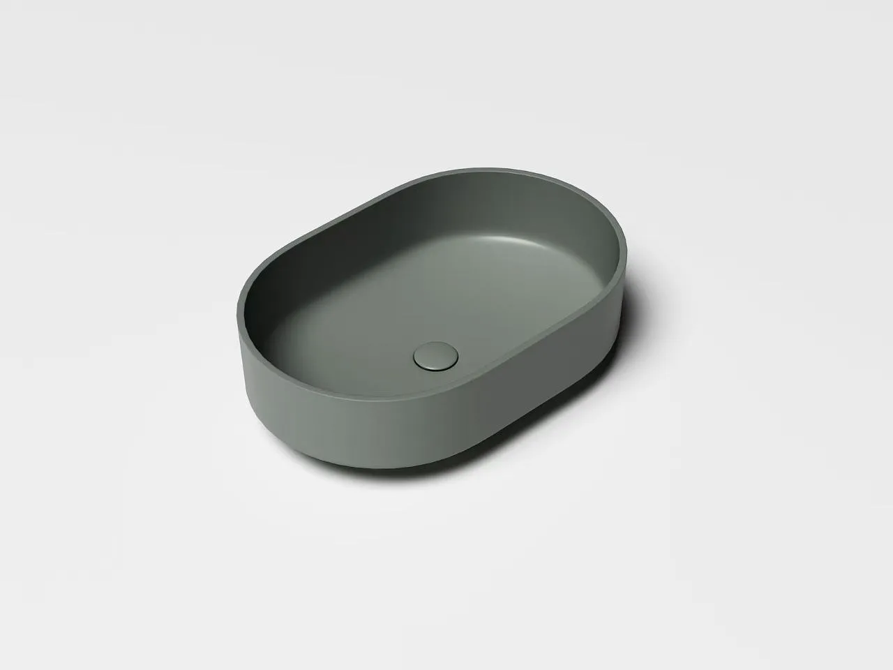 Olive green solid surface vessel sink demonstrating HONDAO's OEM customization and color matching capabilities.