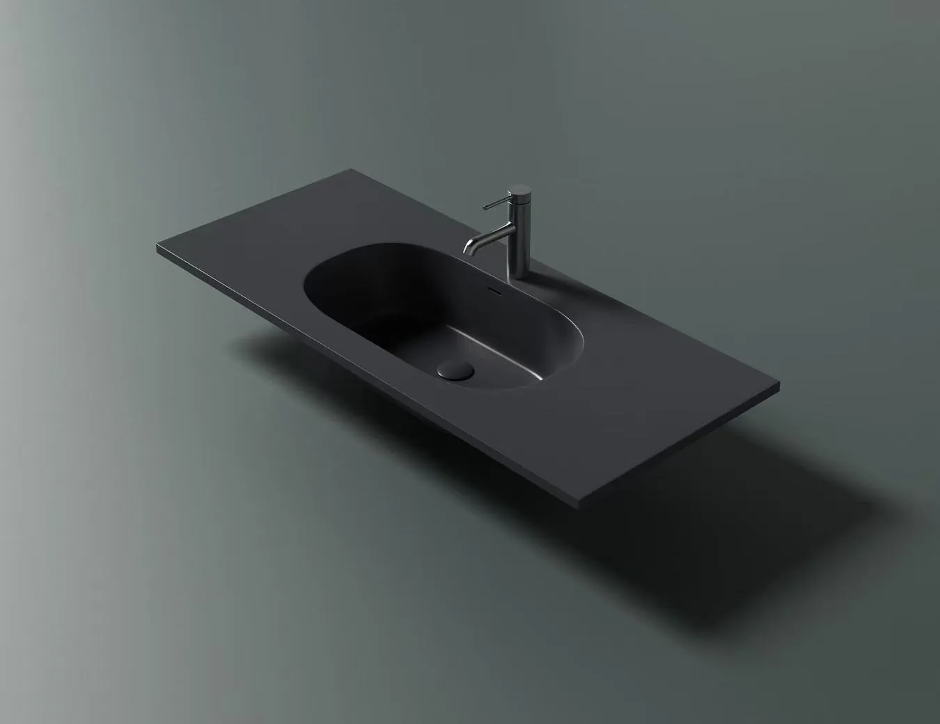 Custom Matte Black Integrated Solid Surface Offset Basin for luxury hotel
