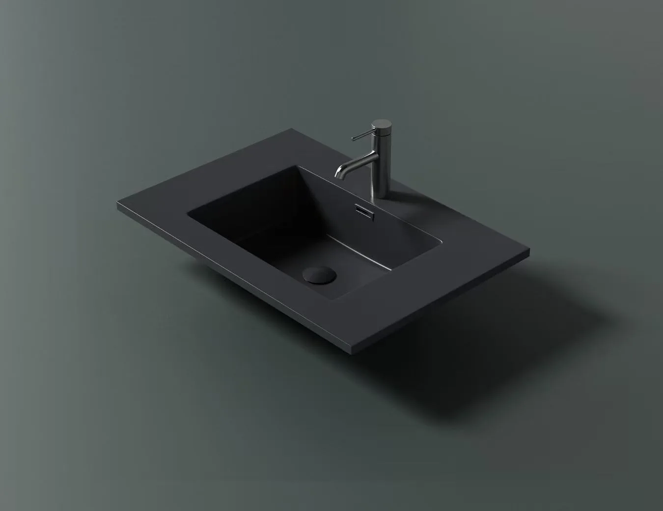 Matte Black Rectangular Solid Surface Integrated Basin for industrial bathroom