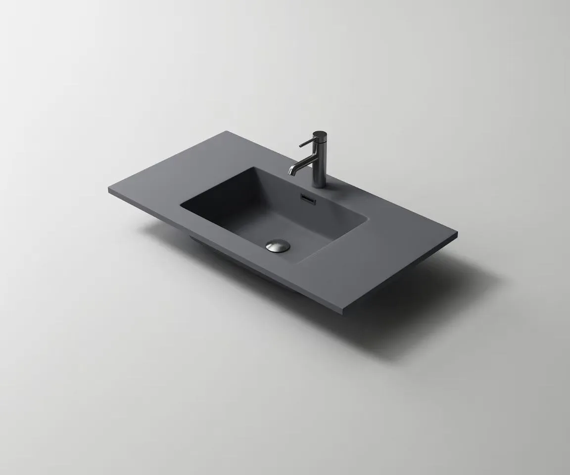 Modern Matte Grey Solid Surface Integrated Rectangular Sink for hotel bathroom