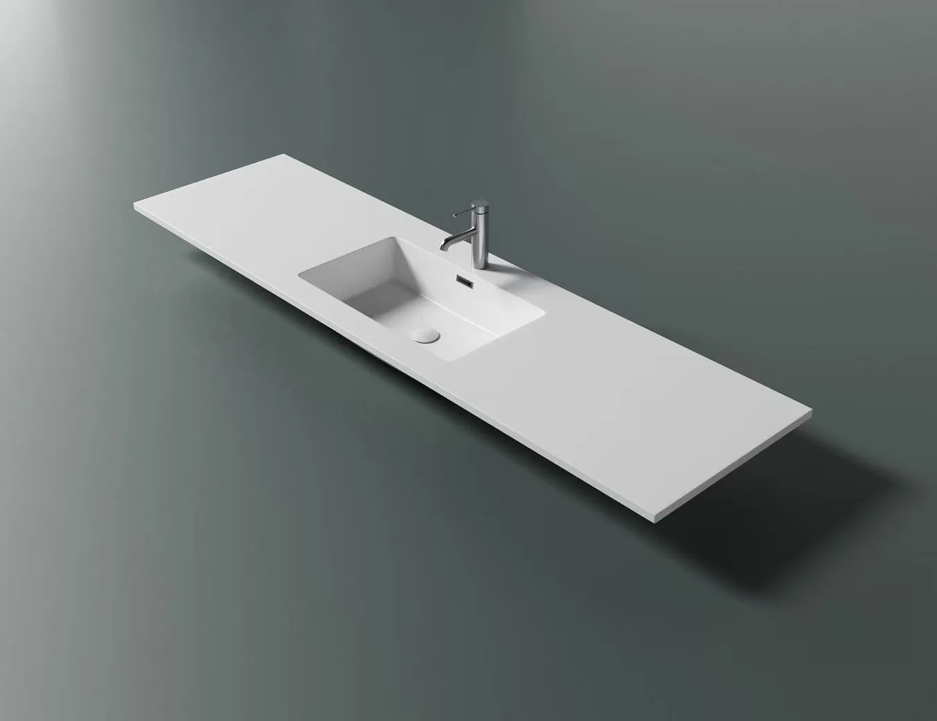 Premium Seamless Solid Surface Integrated Offset Sink with extended counter space