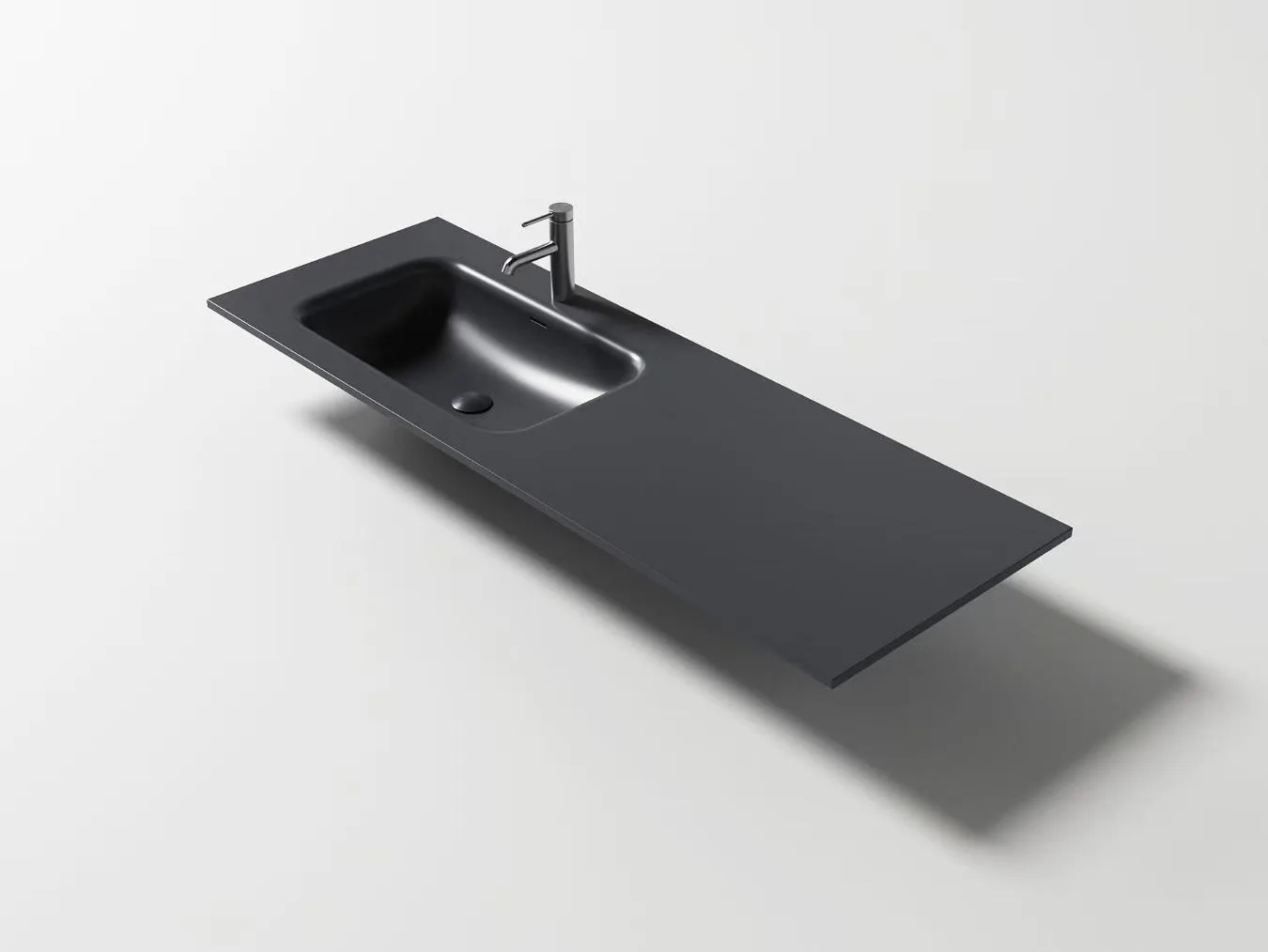 Modern Matte Black Custom Solid Surface Offset Basin Vanity Top