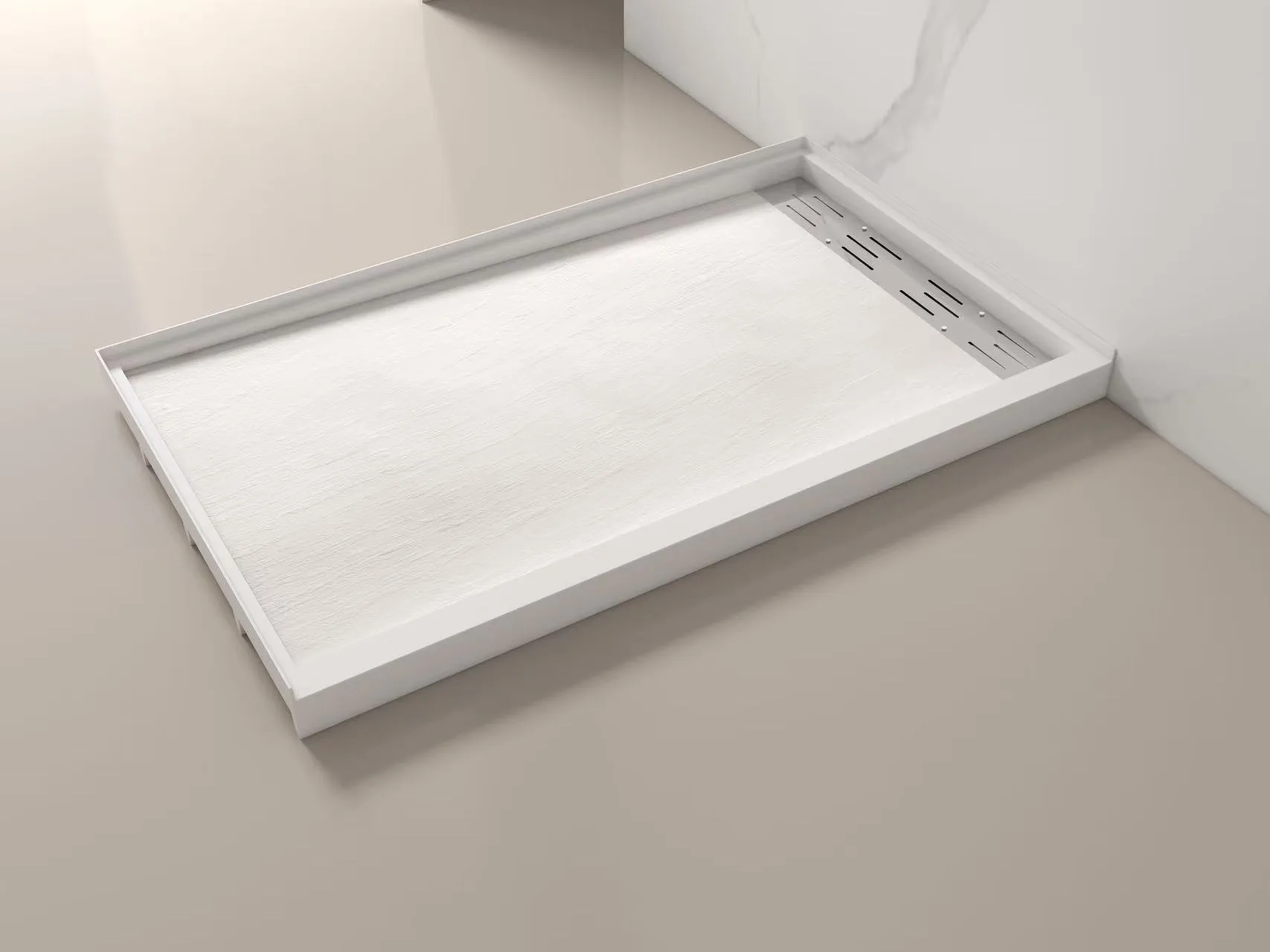 Modern linear drain Cultured Marble Shower Bases for hotel design