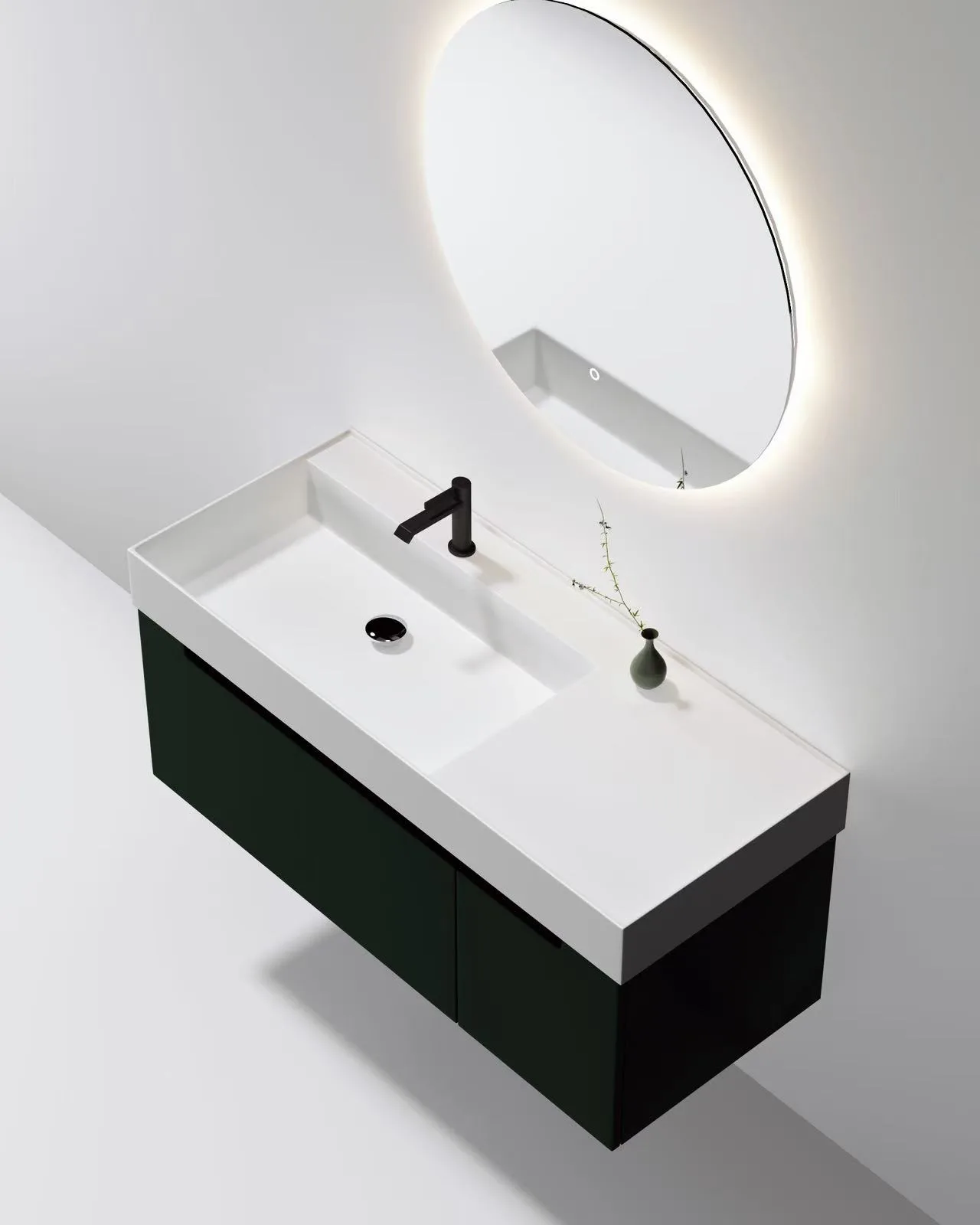 Top-down perspective of a 120mm thick solid surface vanity basin showing the inner sloped ledge design.