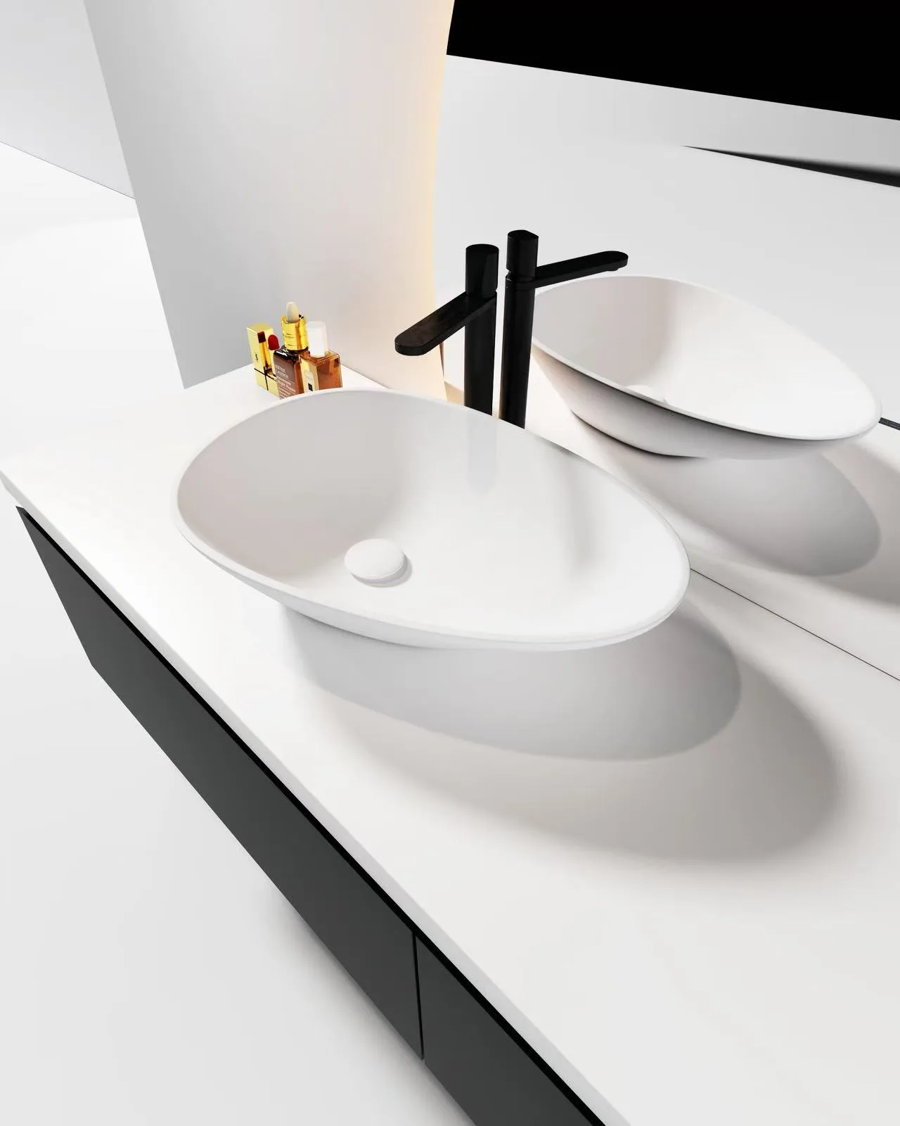 Isometric view of a commercial-grade solid surface countertop basin engineered for luxury boutique hotel restrooms.