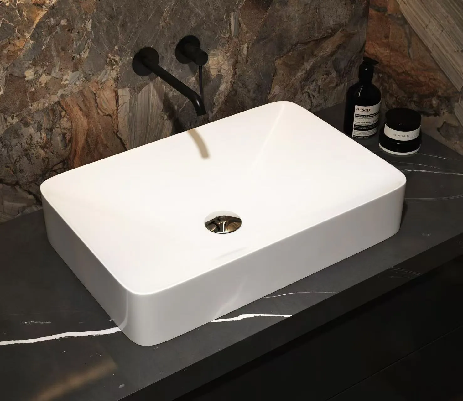 Custom blush pink rectangular solid surface sink showcasing HONDAO's advanced OEM customization and color matching capabilities.
