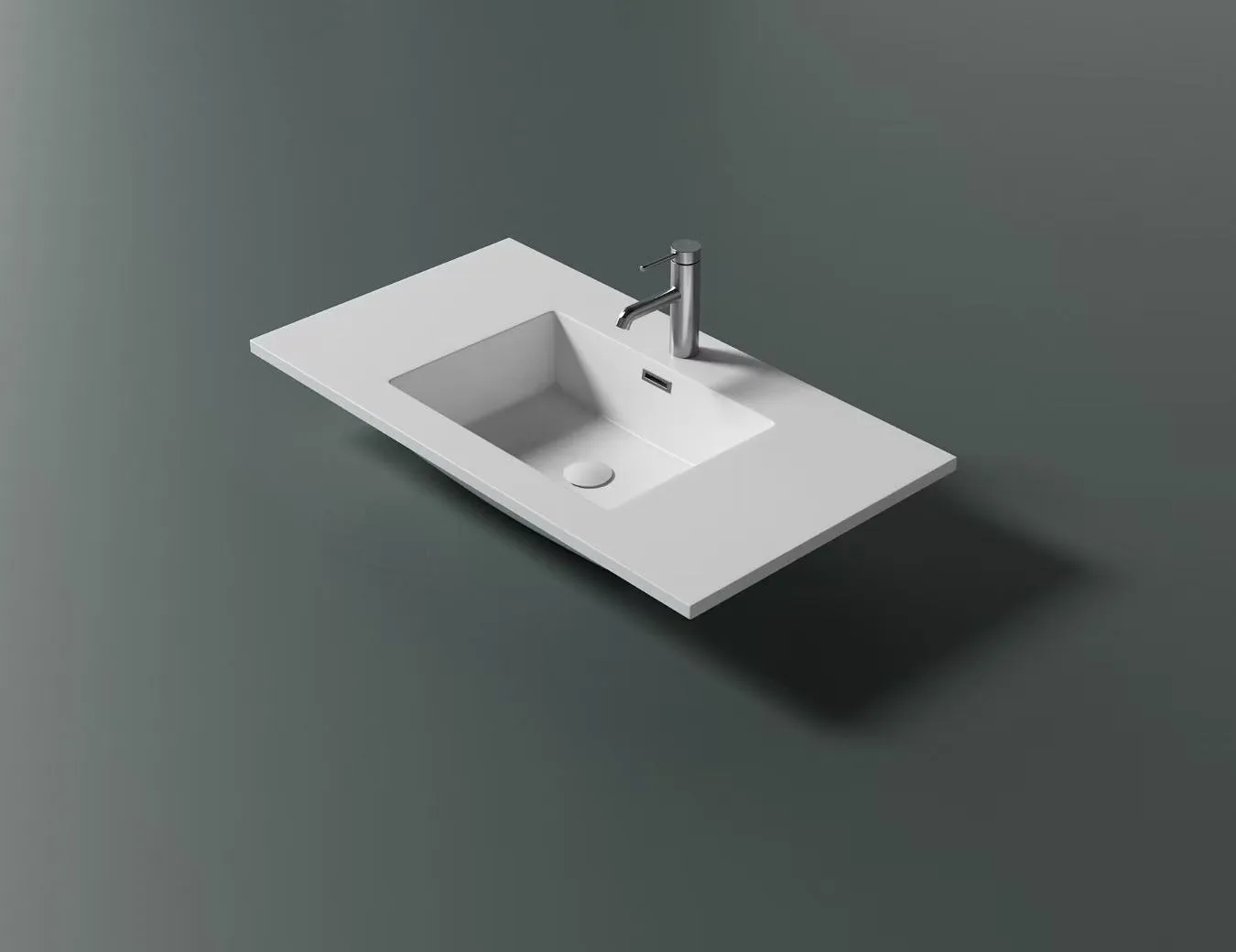 Premium Solid Surface Integrated Rectangular Sink on modern floating vanity