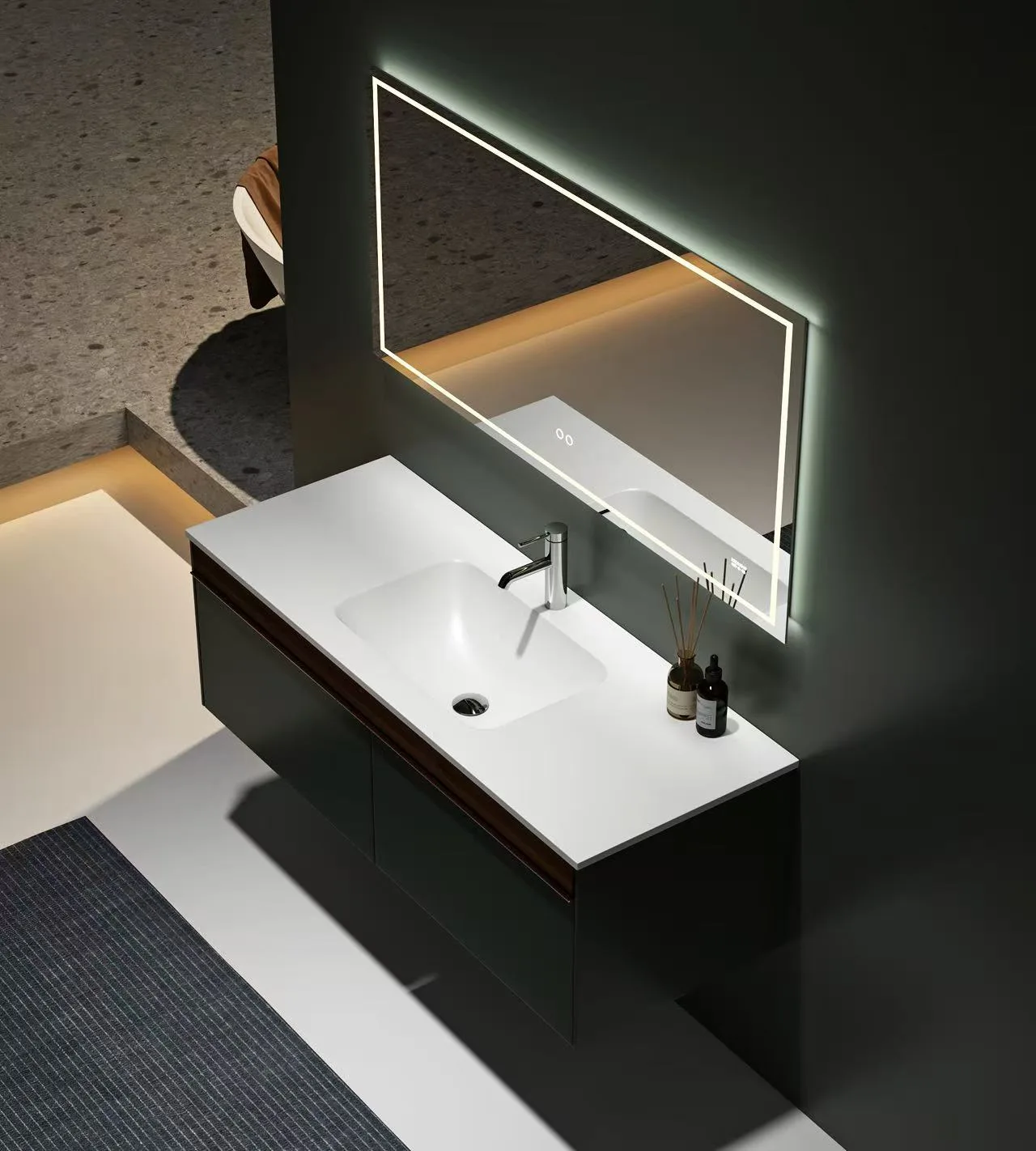 Safety-focused Integrated Solid Surface Washbasin with rounded corners