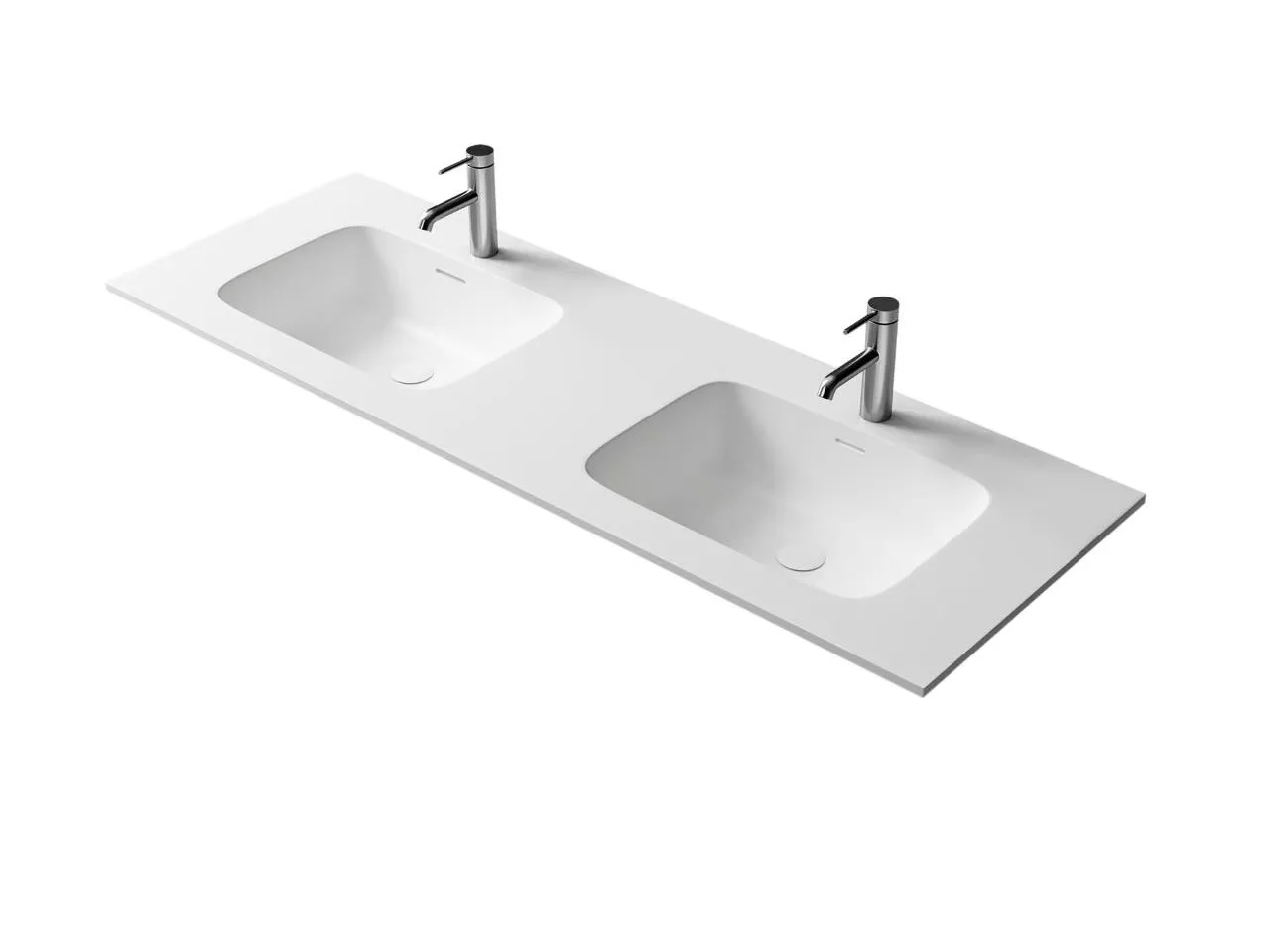 Commercial-grade double basin solid surface integrated sink providing scalable design solutions for luxury hotel penthouses.