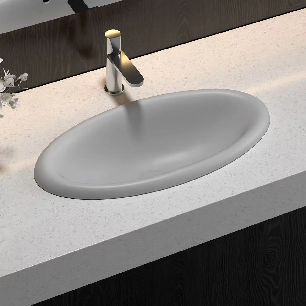 Matte black Rectangular Undermount Solid Surface Sink demonstrating HONDAO's advanced color customization capabilities.
