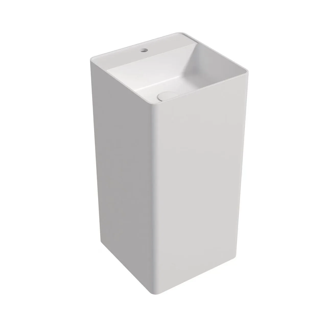 Architectural 1-piece wall mount solid surface sink providing functional towel storage without the need for a bulky vanity cabinet.