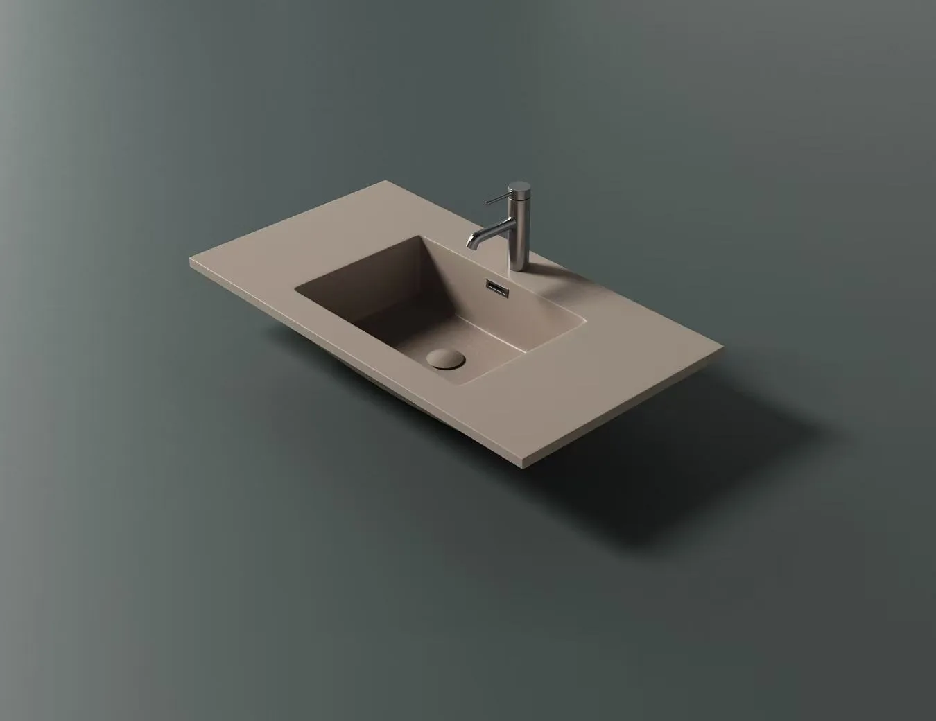 Modern Matte Grey Solid Surface Integrated Rectangular Sink for hotel bathroom