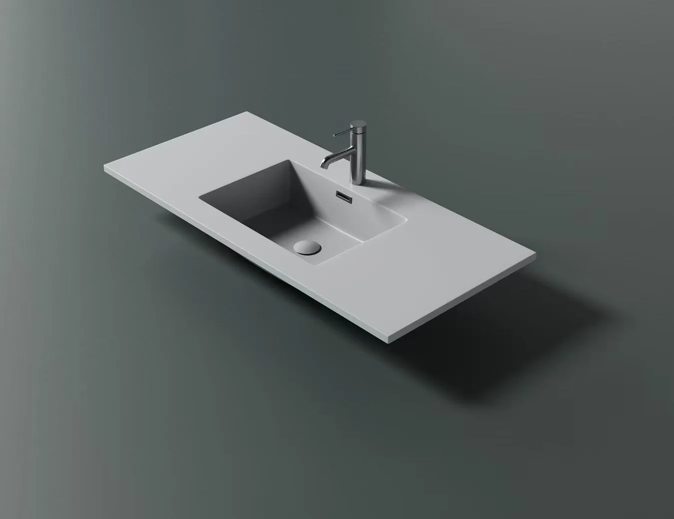 Integrated Solid Surface Rectangular Sink on custom floating bathroom vanity