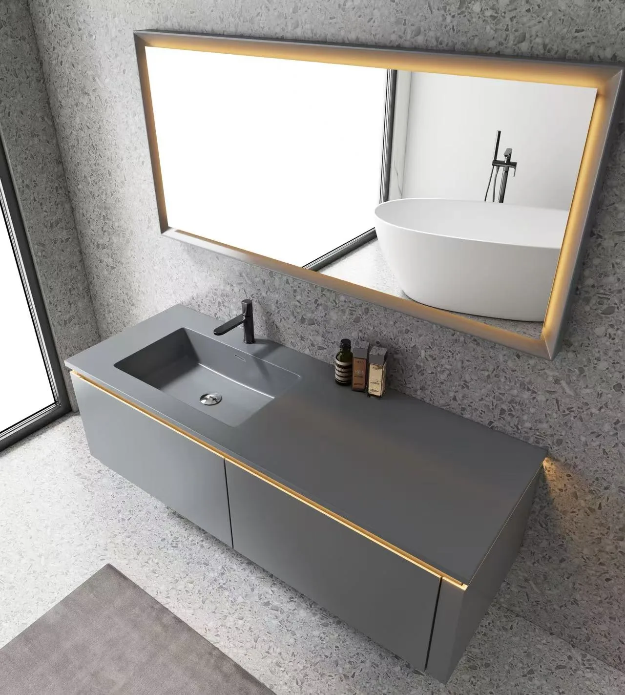 Industrial style Matte Grey Solid Surface Vanity Top for hotel bathroom