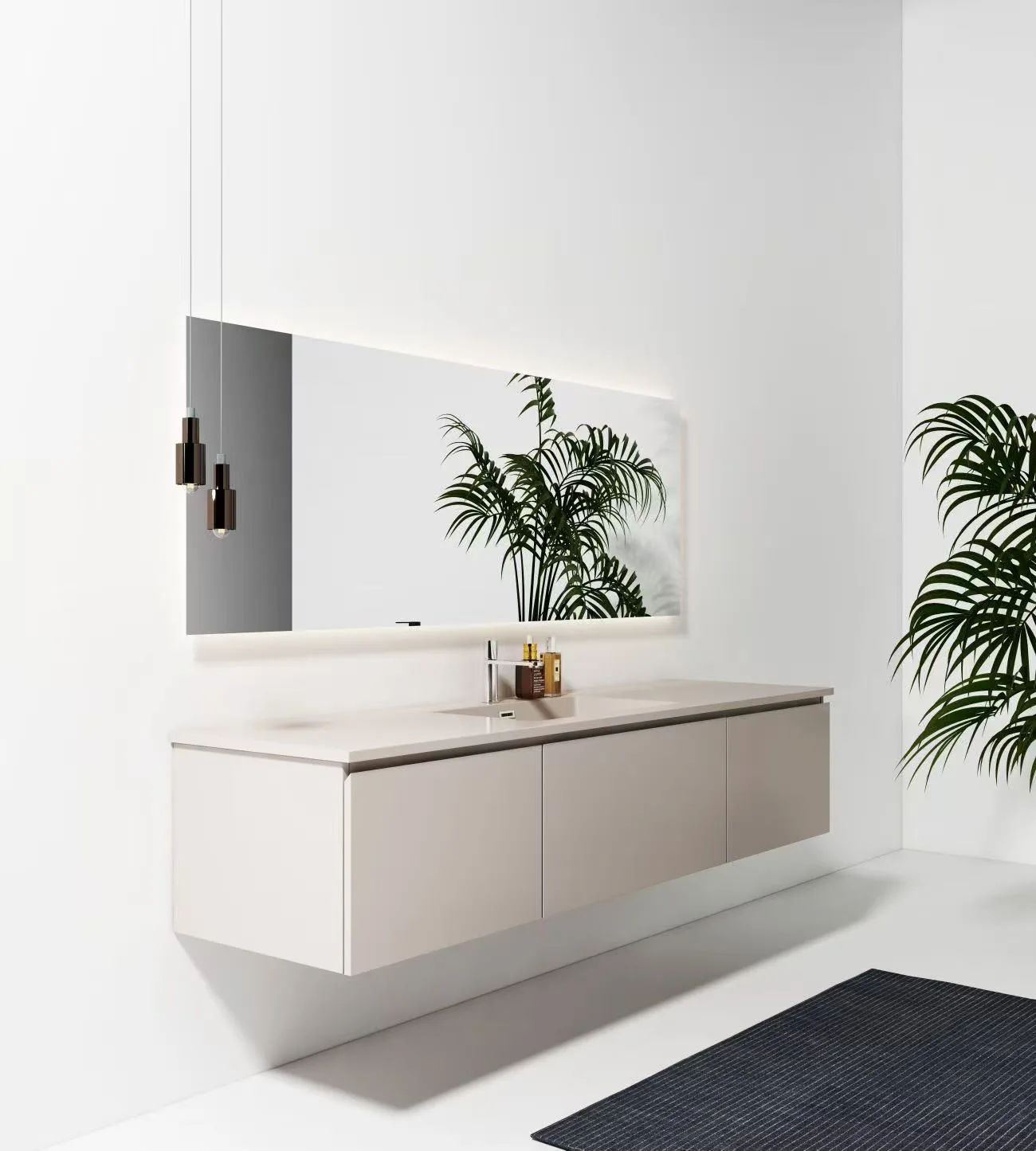 Premium Seamless Solid Surface Integrated Offset Sink with extended counter space