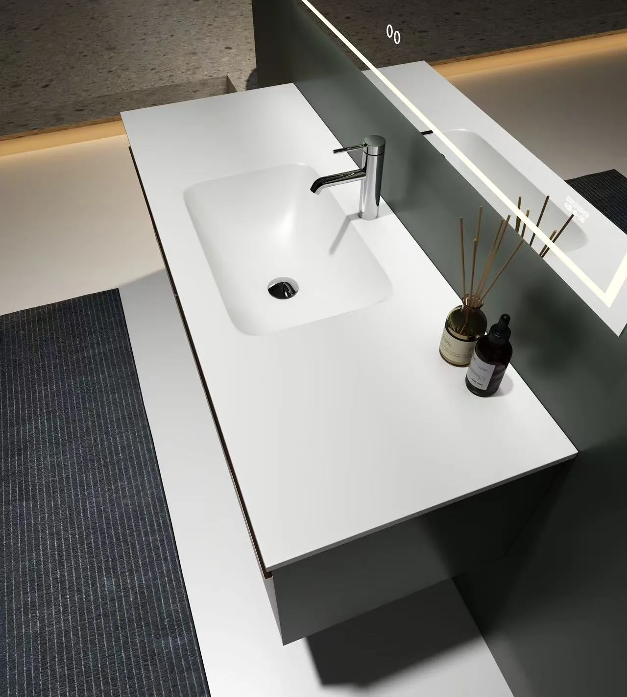 Safety-focused Integrated Solid Surface Washbasin with rounded corners