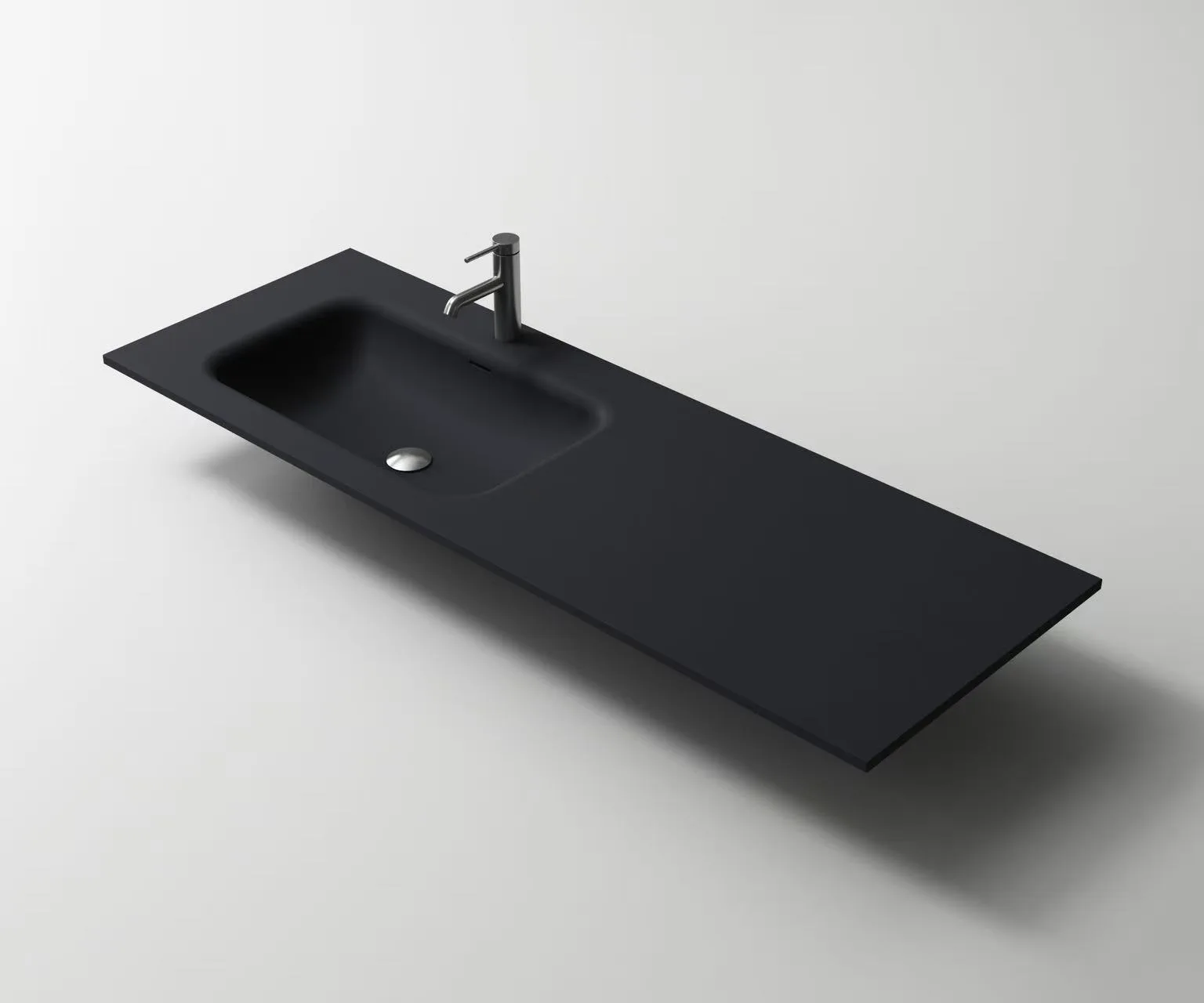 Modern Matte Black Custom Solid Surface Offset Basin Vanity Top