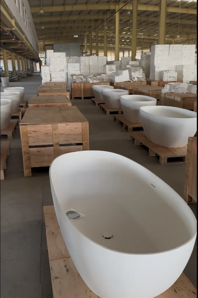 HONDAO warehouse with cUPC certified Solid Surface Bathroom Fixtures ready for export-grade packaging.