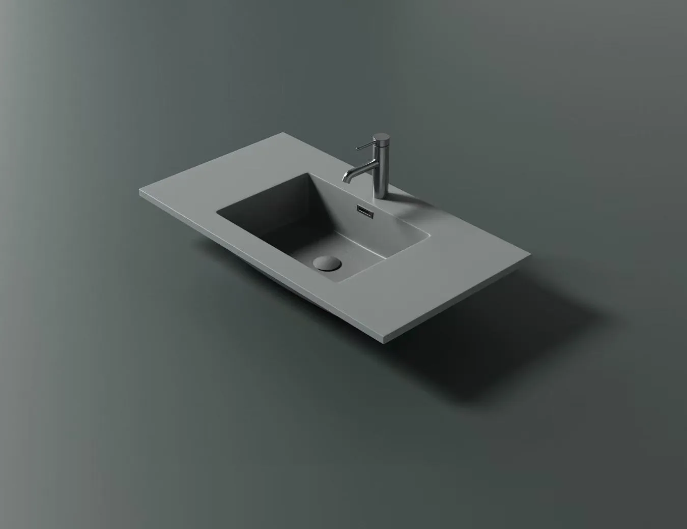 Modern Matte Grey Solid Surface Integrated Rectangular Sink for hotel bathroom