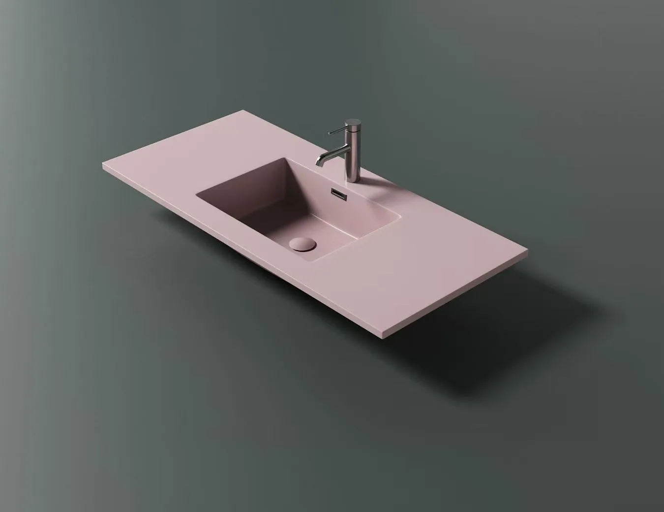Unique Matte Pink Solid Surface Integrated Rectangular Basin for boutique hotel