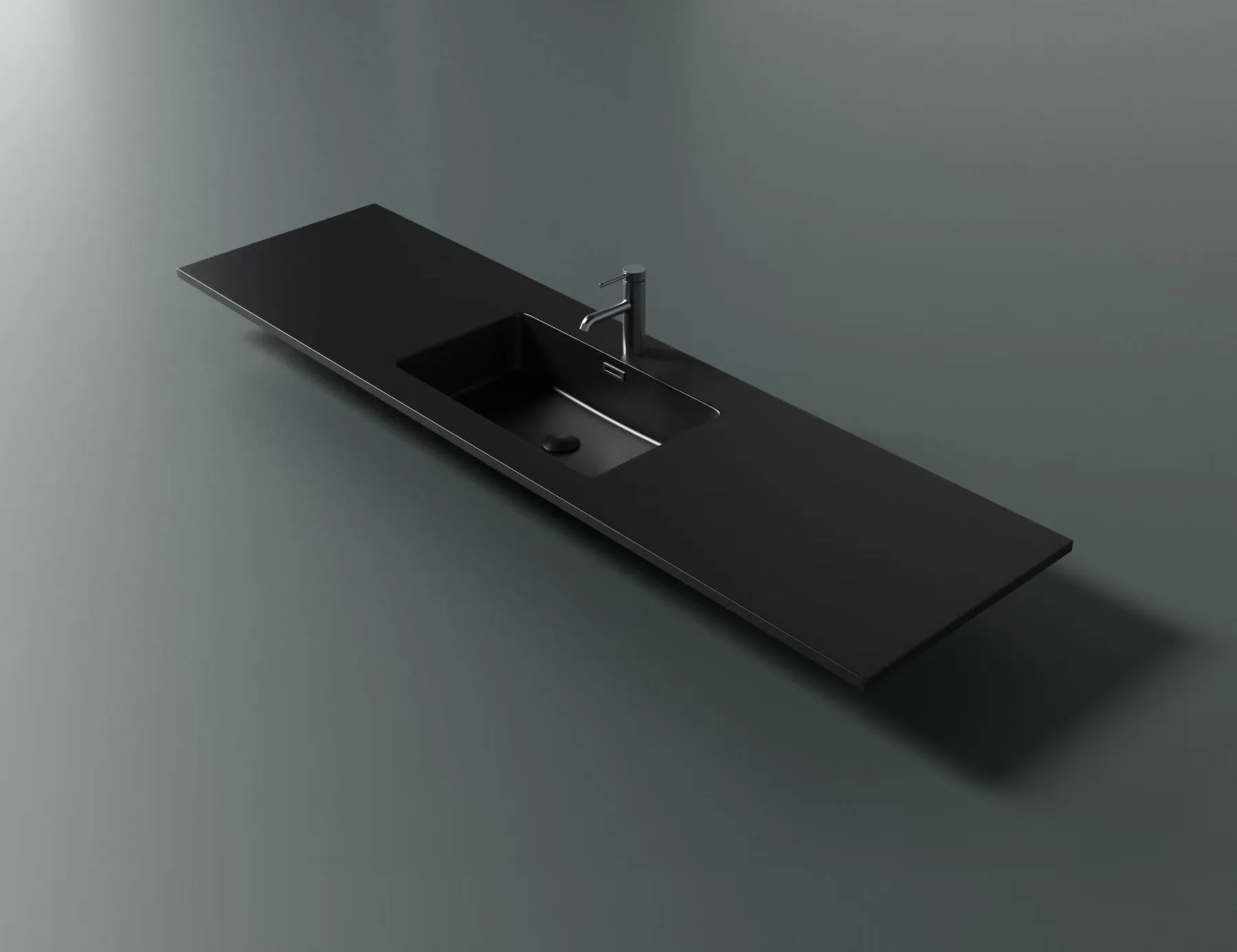 Modern Matte Black Solid Surface Integrated Offset Sink for industrial luxury bathroom
