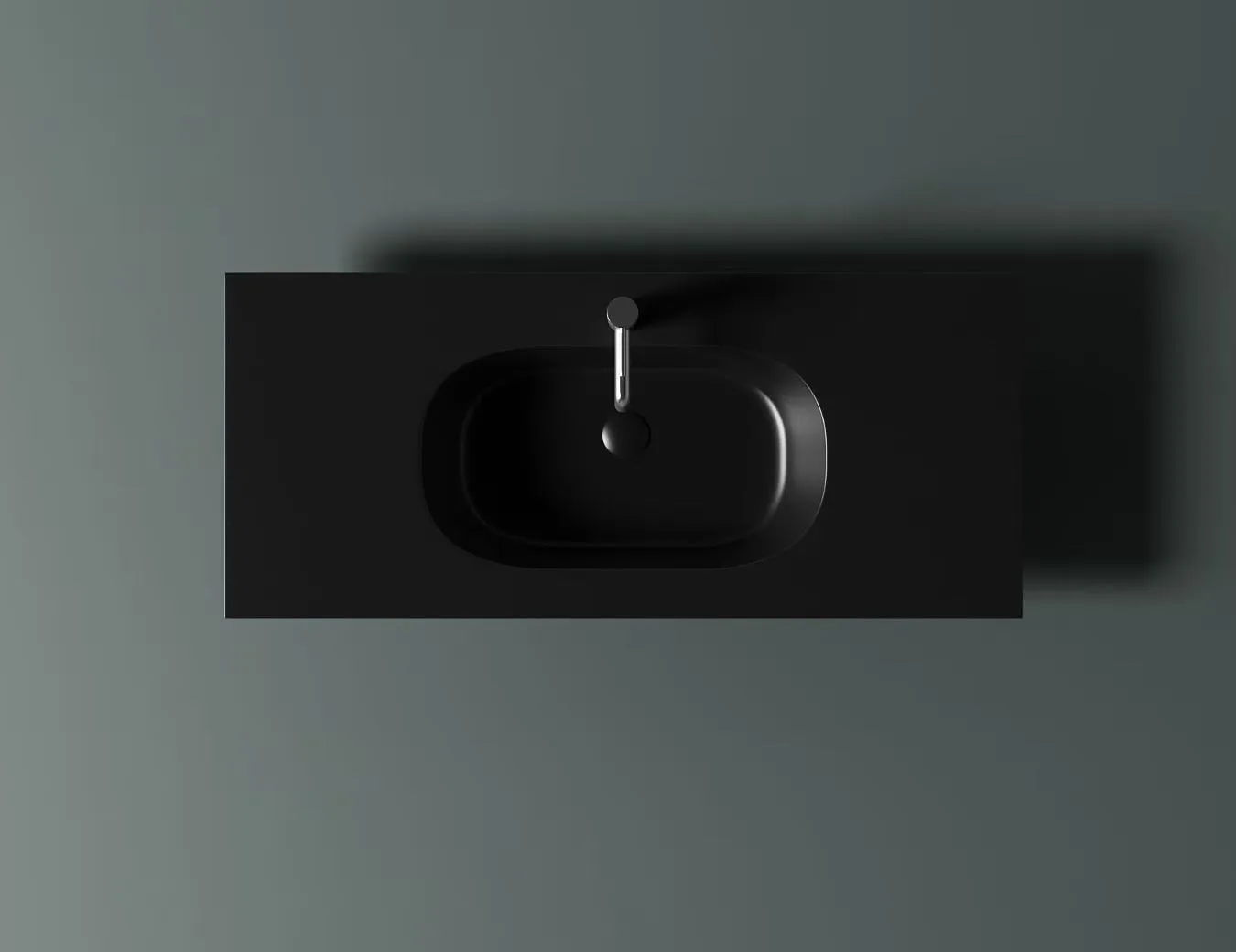 Custom Matte Black Integrated Solid Surface Offset Basin for luxury hotel