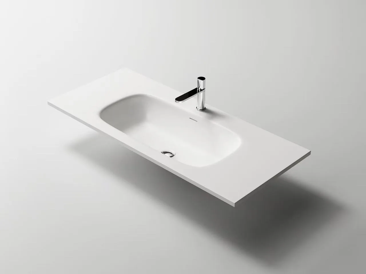Isometric architectural rendering of the HD-A120 white solid surface vanity top highlighting the integrated repairable basin.