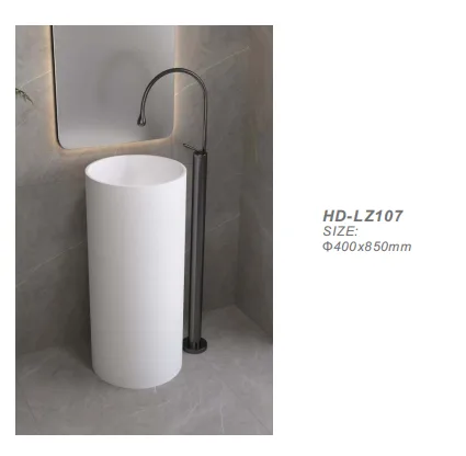 Specification rendering of the HD-LZ107 solid surface pedestal sink displaying the 400x850mm commercial dimensions.
